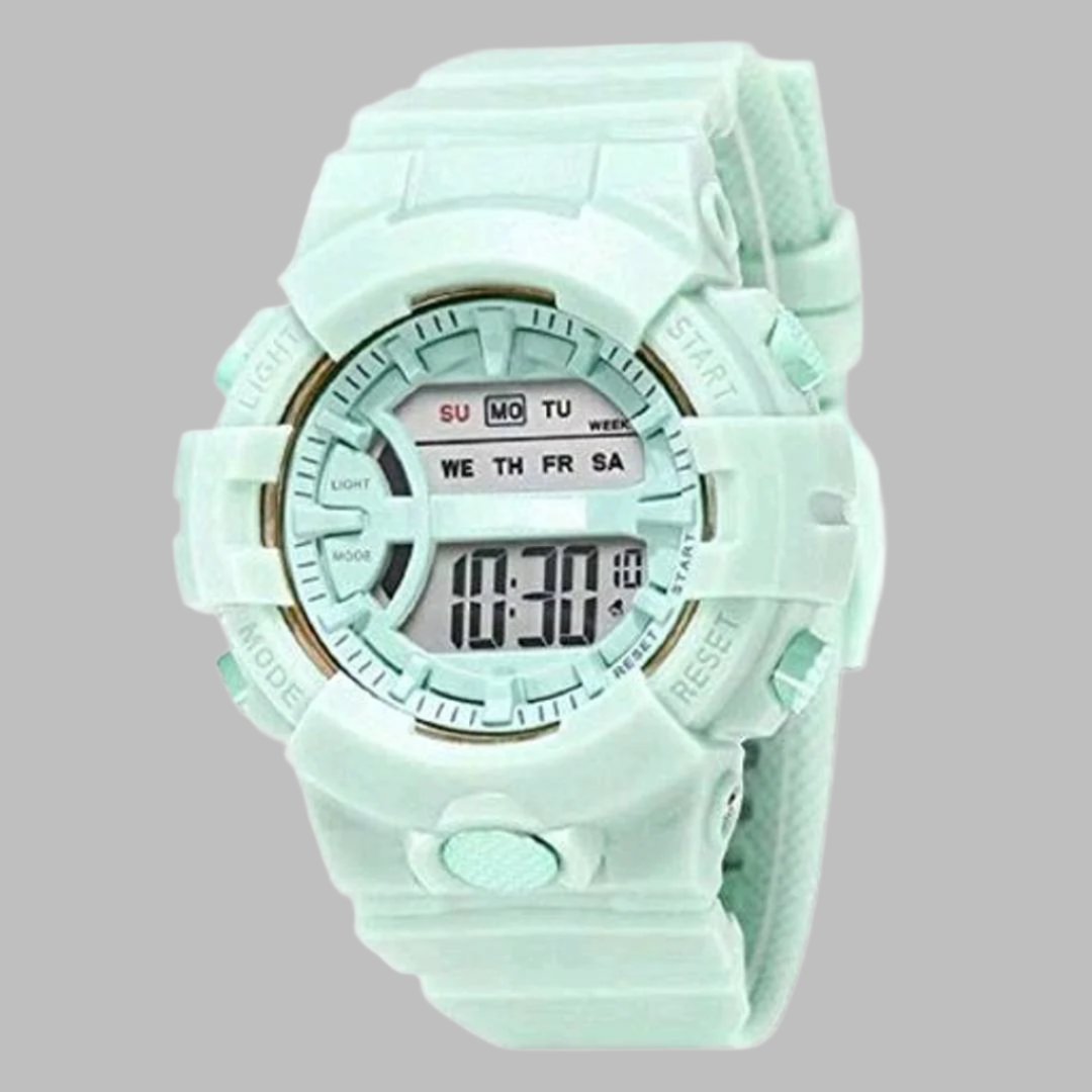 Attractive unisex stylish Digital Watch multifunction sockproof.

Size: free
Color: Blue
&nbsp;Type: wrist watches
&nbsp;Watch Movement Type: Quartz
Watch Display Type: Analog
Band Material: Stainless Steel
&nbsp;Brand : Acnos
&nbsp;Quality : Premium
&nbsp;Water Resistance Depth: 30 meters; Buckle Clasp
Country of Origin:&nbsp; India

Acnos Brand - A Digital Watch Shockproof Multi-Functional Automatic Light Juicy Blue Dial Strap Waterproof Digital Sports Watch for Men's Kids Watch for Boys - Watch for Men.