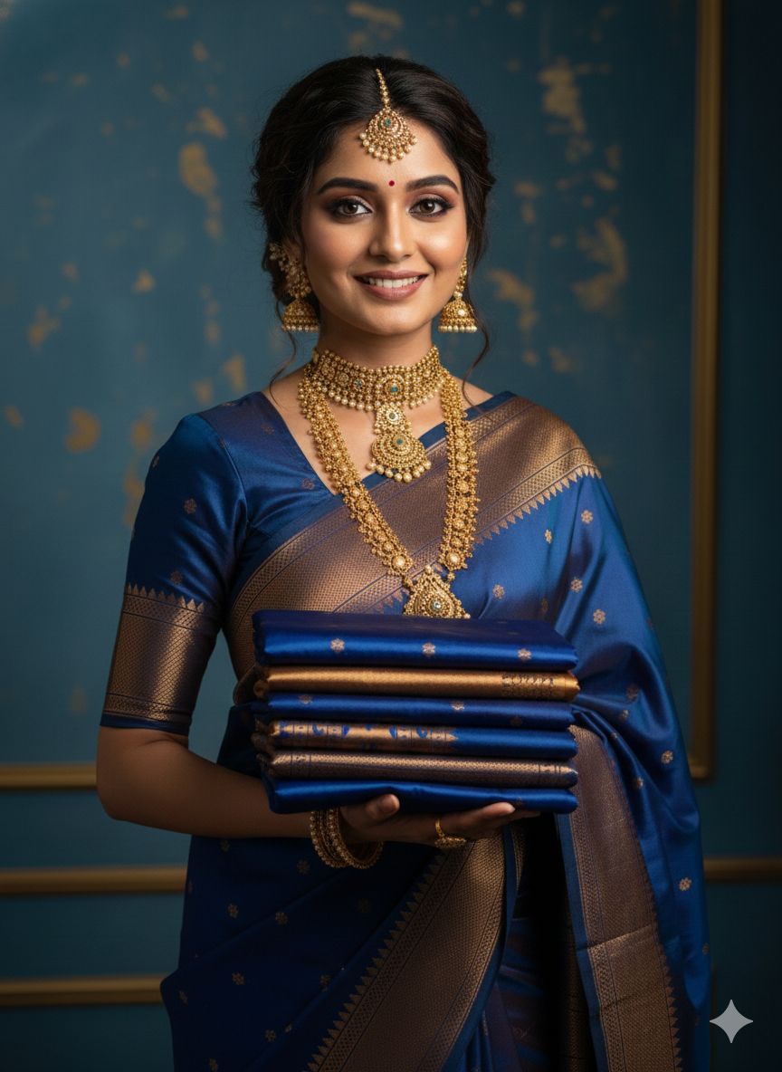 Traditional Tana Silk Kalanjali Paithani with rich Maharani pallu, crafted in premium pure soft silk. Featuring all-over Karnfuli butti, classic traditional border, and running blouse piece. A viral trending Paithani saree perfect for weddings, festivals, and special occasions.