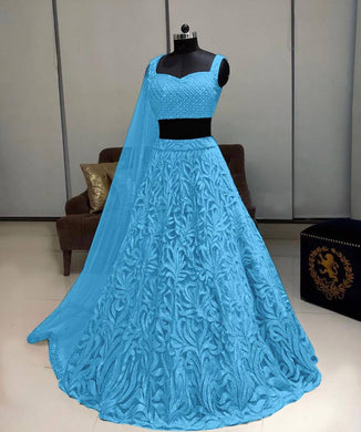 Stylish Women's Blue Net Embroidered Lehenga Choli