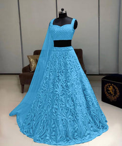 Stylish Women's Blue Net Embroidered Lehenga Choli