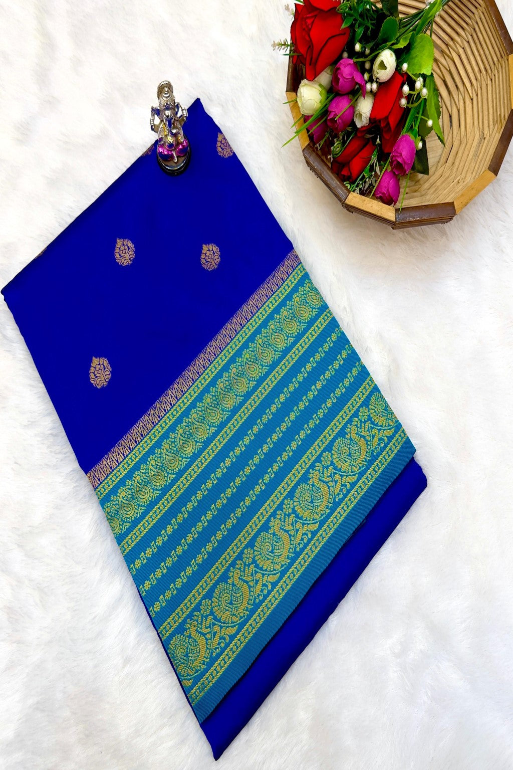 Shop Rajashri Kanjivaram Paithani Saree online at best price. Premium Katan silk feel with zari butti and Meena work, ideal for weddings, festivals, and traditional occasions.