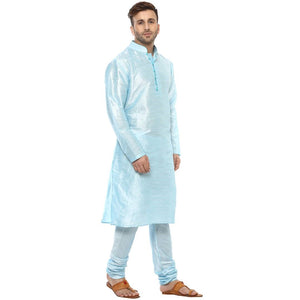 Blue Silk Blend Solid Kurta Sets for Men