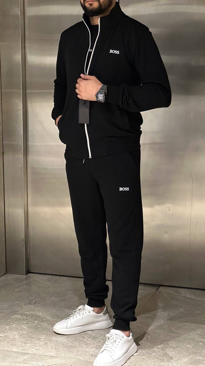 Stay warm in style with the BOSS Premium 2-Thread Fleece Cotton Tracksuit. Full-sleeve zipper top &amp; lower, premium fit, and 10A quality for winter comfort.