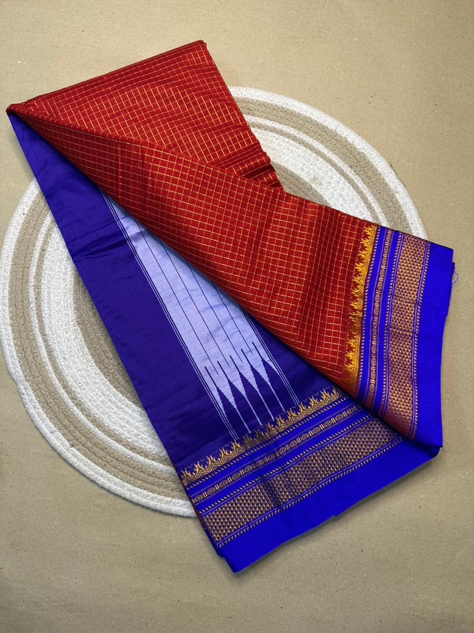 Traditional Ilkal Zari Checks Saree – Mercerised Cotton with Contrast Blouse