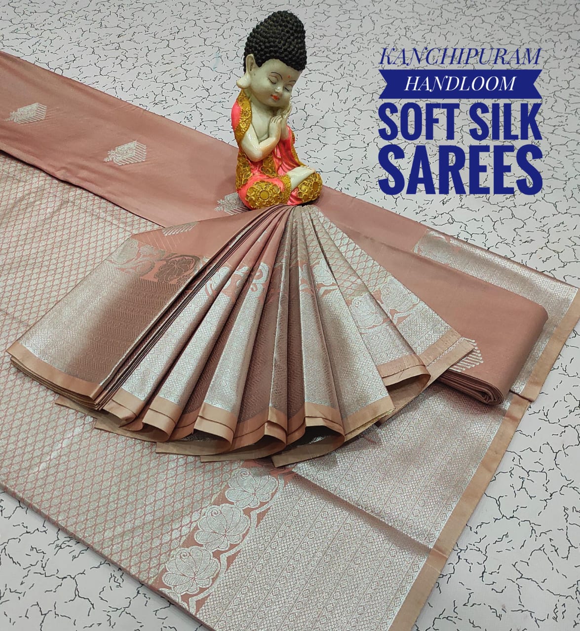 Premium Soft Silk Kanchipuram Saree with Copper Zari border & rich pallu. Unique colors with contrast blouse. Perfect for weddings & festive occasions.