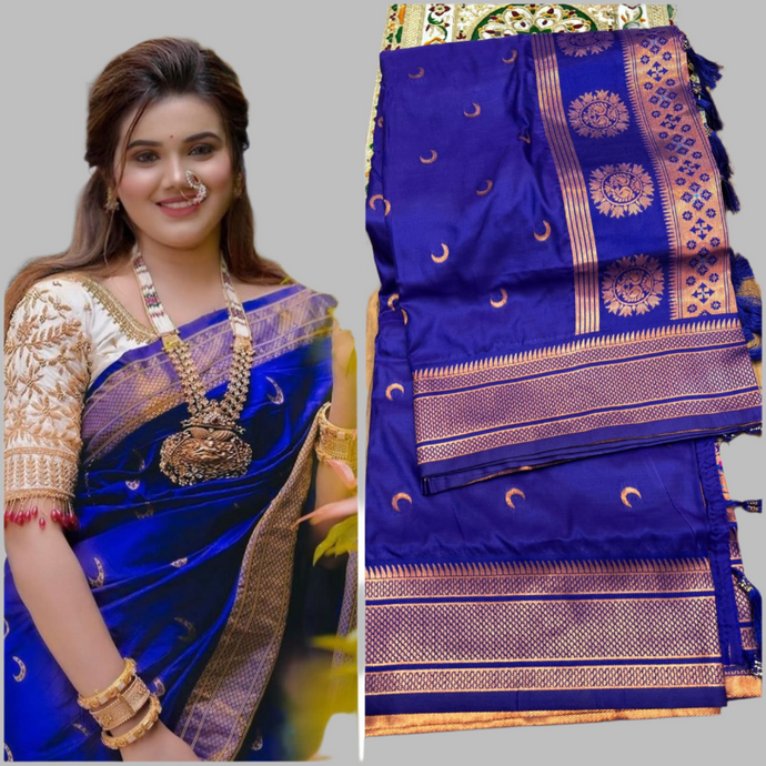 Chandrakor Kadiyal Paithani Kadiyal Paithani all over Buttis with runing Blouse