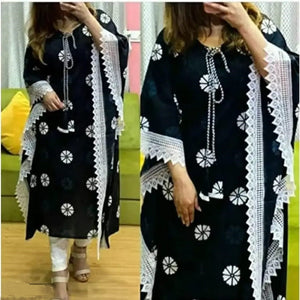 Beautiful Floral Print Rayon Chevron Kaftan Kurta for Women