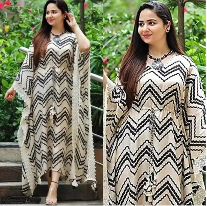 Beautiful Floral Print Rayon Chevron Kaftan Kurta for Women