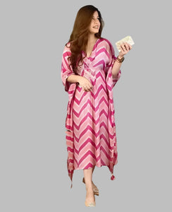 Beautiful Floral Print Rayon Chevron Kaftan Kurta for Women