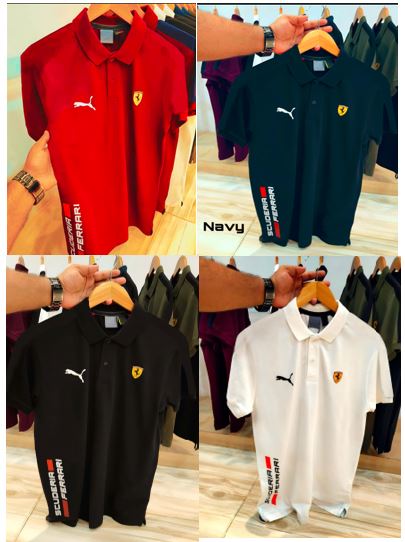 Experience sporty elegance with the Puma Ferrari Premium Matty Cotton Collar T-Shirt for Men. Crafted from 100% SAPP Matty Cotton, this tee combines comfort, durability, and iconic style. Featuring a structured collar, sleek finish, and official Puma x Ferrari branding, it’s designed to give you that effortlessly smart look – whether you're heading out or dressing casual. Choose from 4 bold colors and make every outing a style statement.