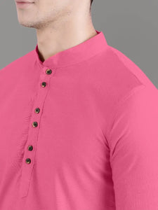 Elegant Cotton Blend Kurta and Pyjama Set for Men Pink