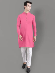 Elegant Cotton Blend Kurta and Pyjama Set for Men Pink