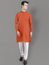 Load image into Gallery viewer, Elegant Cotton Blend Kurta and Pyjama Set for Men Orange