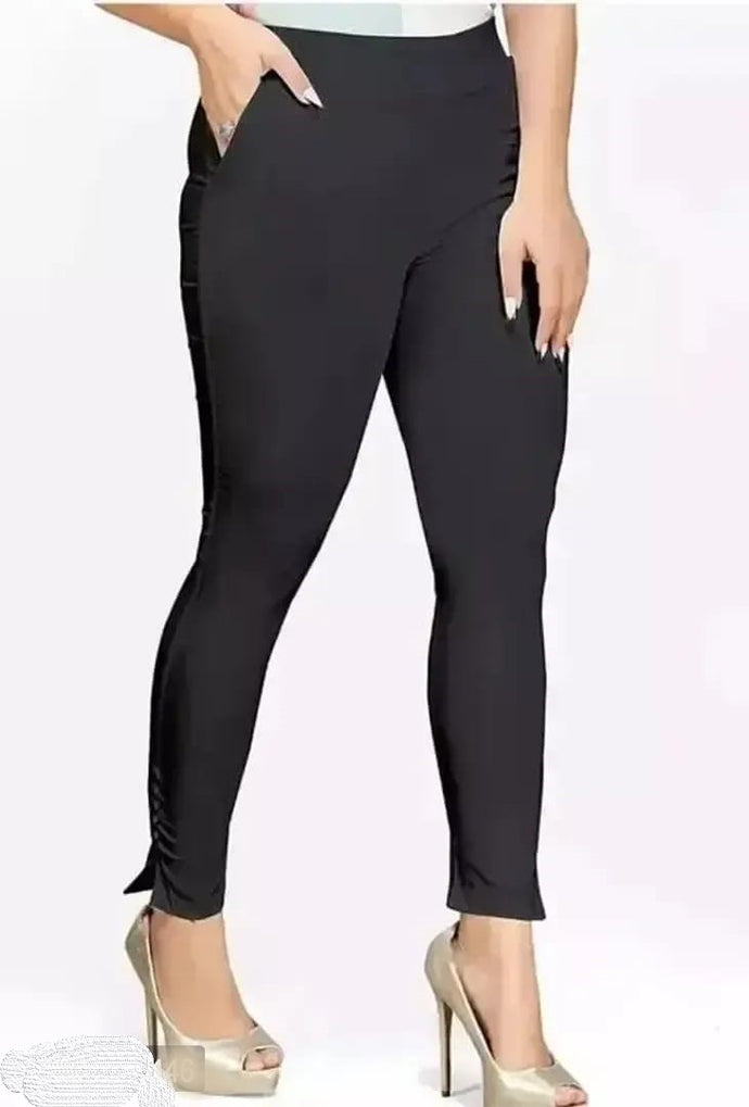 Fabulous Grey Cotton Solid Leggings For Women