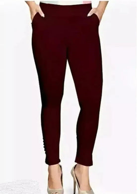 Fabulous Maroon Cotton Solid Leggings For Women