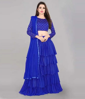 Ruffle Blue Lehenga Choli Set in Net & Satin Semi Stitched.