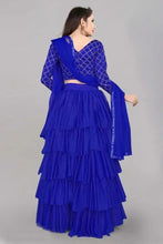 Load image into Gallery viewer, Ruffle Blue Lehenga Choli Set in Net &amp; Satin Semi Stitched.