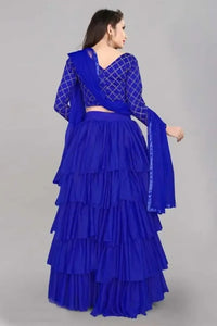 Ruffle Blue Lehenga Choli Set in Net & Satin Semi Stitched.