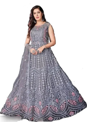 Stylish Fancy Net Embroidered Anarkali Ethnic Gowns For Women