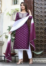 Load image into Gallery viewer, Stylish Rayon Printed Kurta With Bottom And Dupatta Set For Women
