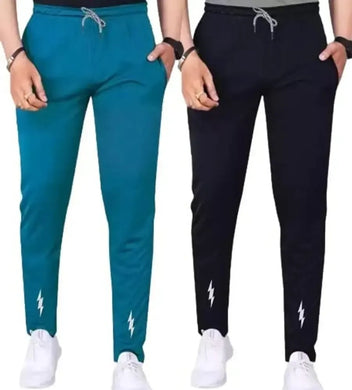 Grey Polyester Spandex Regular Track Pants For Men pack of 2