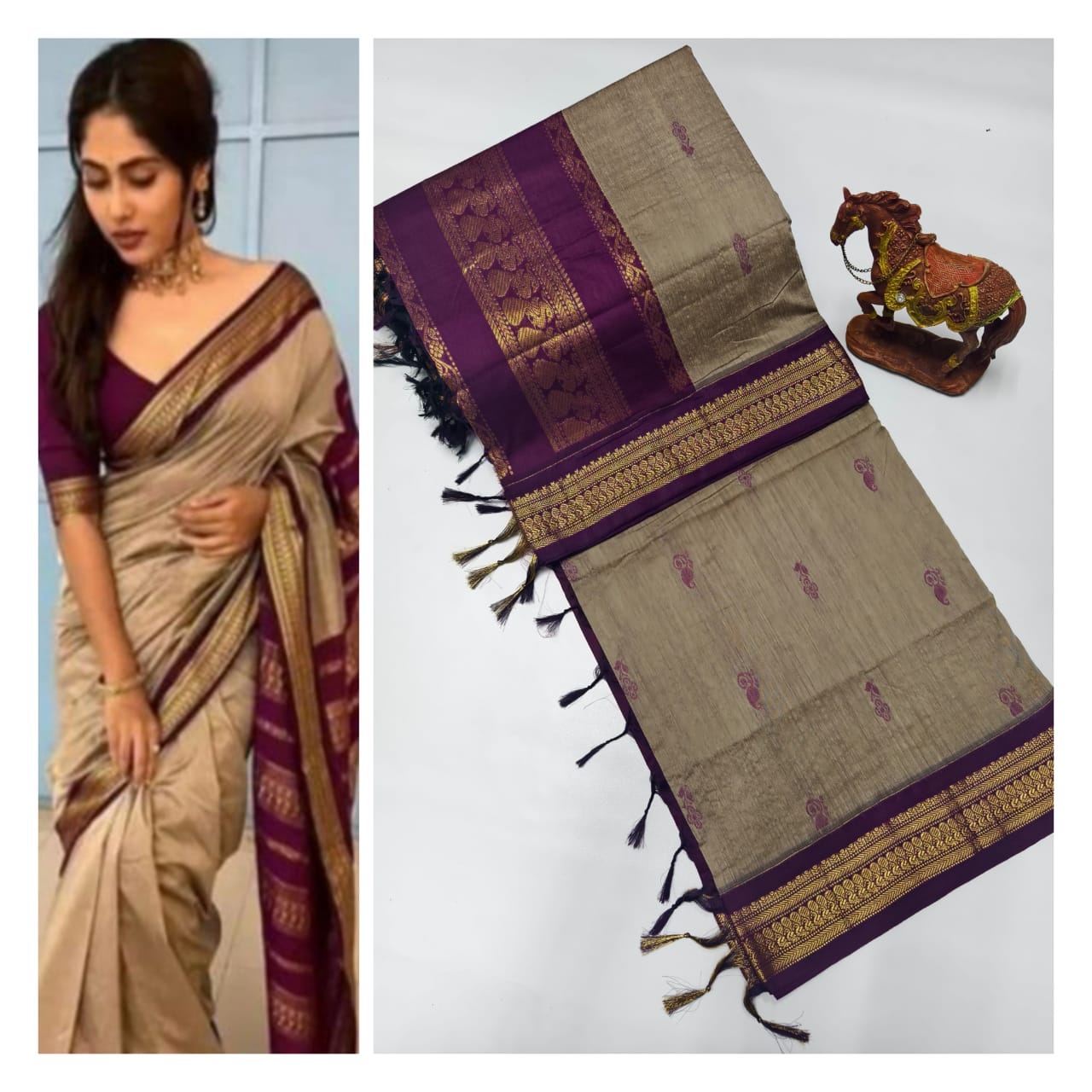 Premium Soft Gadwal Cotton Silk Shiny Paithani Srees with Running Blouse Piece.

Features:

Very premium and soft with Grand Zari pallu and contrast blouse 6.30 mtrs. Very Soft and smooth cotton Saree with all over thread Buttis.
Colors : 12+ premium colors
Fabric: Cotton Silk
Blouse: Running Blouse Piece&nbsp;
Type : Saree with soft touch give smooth feel
Buttis: All over thread buttis Glam up the looks of Saree as well you...
Pallu: Zari Pallu which Elavate the Saree Looks
Style: Cotton Silk Saree which G
