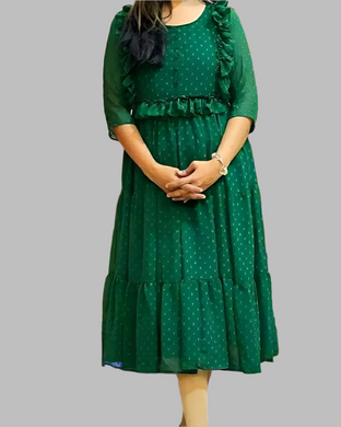 Fabulous Rayon Self Design Long Kurta For Women in Green