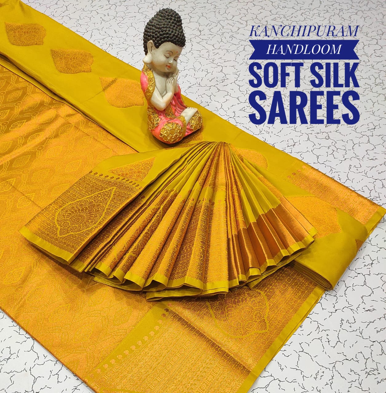 Premium Soft Silk Kanchipuram Saree with Copper Zari border &amp; rich pallu. Unique colors with contrast blouse. Perfect for weddings &amp; festive occasions.