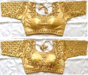 Attractive Heavy Malbari Art Silk Women's Blouses Golden