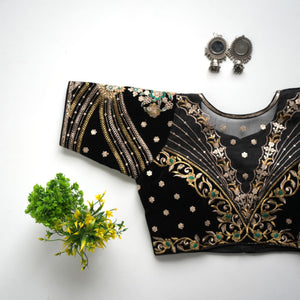 Trendy Golden Embrodered Blouse with Sequence touch up all over Blouse