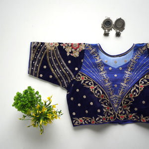 Trendy Golden Embrodered Blouse with Sequence touch up all over Blouse