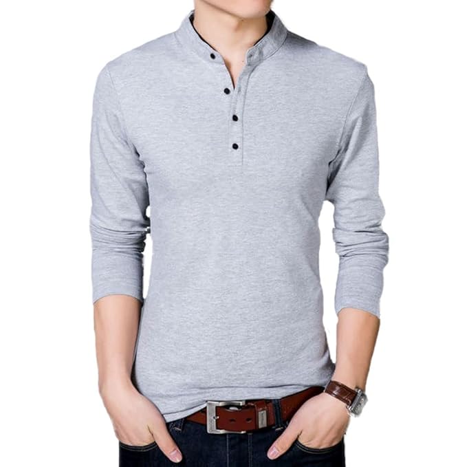 Stay stylish with this Men's Solid Cotton Blend Mandarin Collar T-Shirt. Designed for comfort and versatility, making it perfect for daily wear and casual gatherings.