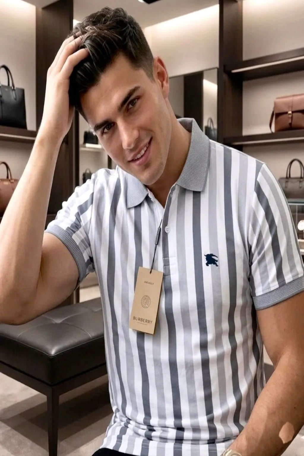 Pair it with jeans or joggers for a smart casual look or layer under a jacket for a premium outfit.&nbsp;Shop premium Burberry style T-shirt for men made with stretchable SAPP Malai fabric. Perfect fit, high quality &amp; available in Navy, Black &amp; White. Order now!