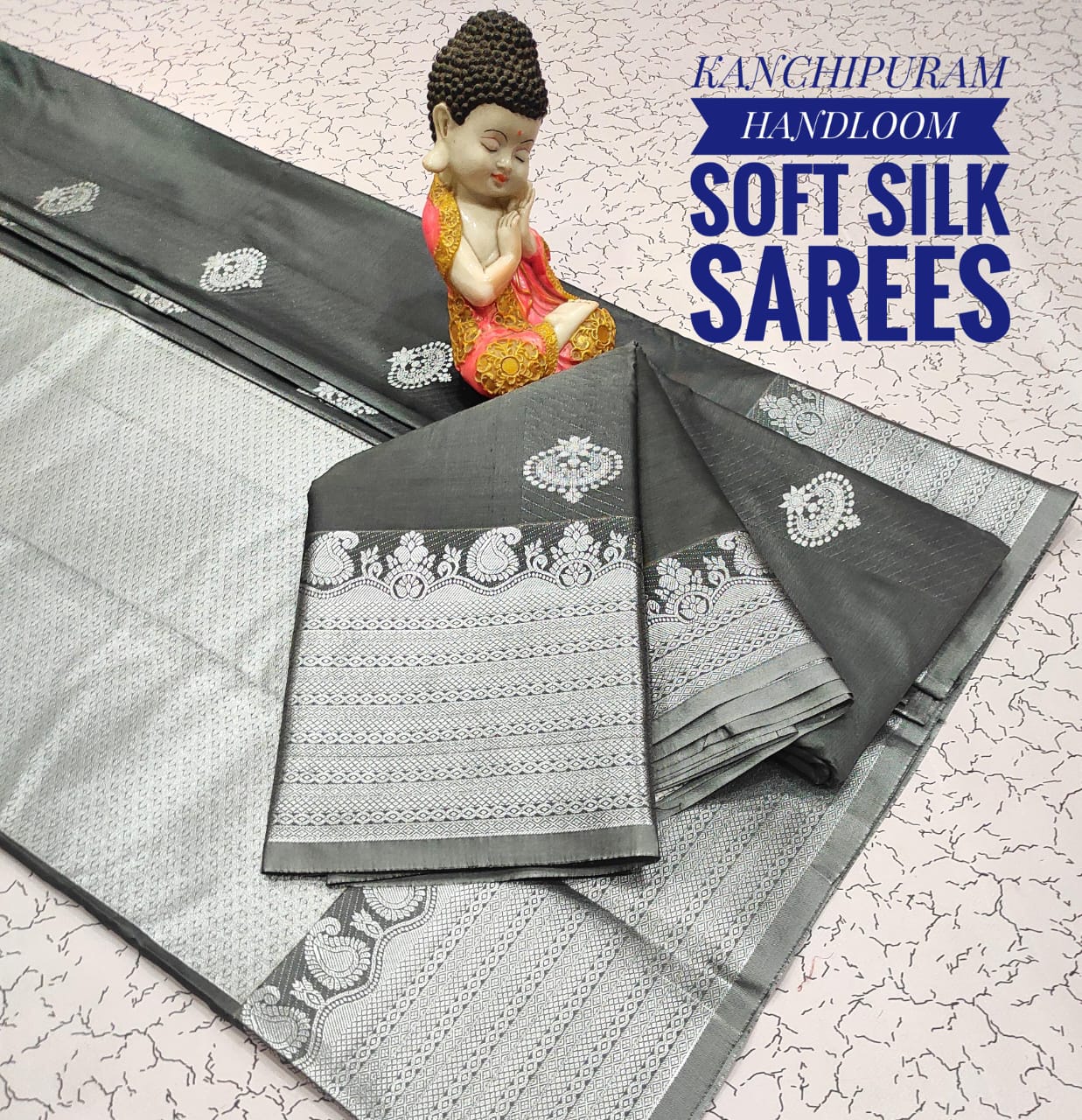 Premium Soft Silk Kanchipuram Saree with Copper Zari border &amp; rich pallu. Unique colors with contrast blouse. Perfect for weddings &amp; festive occasions.