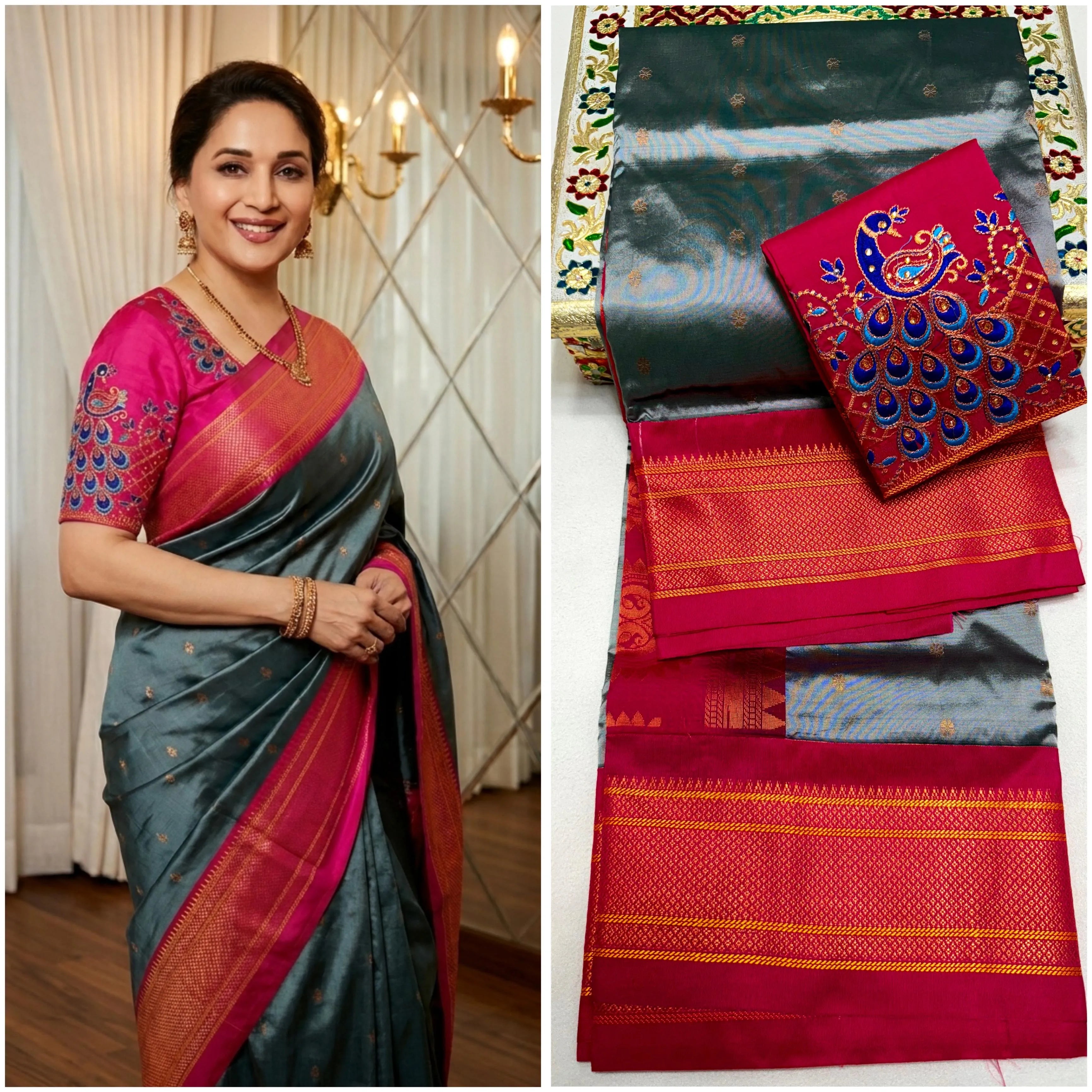 Discover elegance with the latest Sonalee Kadiyal Paithani Saree crafted in premium pure tana soft silk with rich all-over buttis, luxurious 4x4 pallu, and a beautifully handmade Aariwork blouse piece. Limited New Launch Collection – Premium Quality Saree for Elegant Traditional Look.