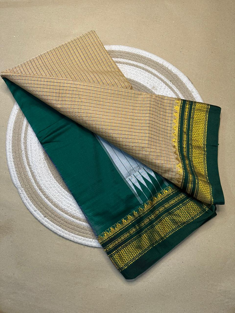Traditional Ilkal Zari Checks Saree – Mercerised Cotton with Contrast Blouse