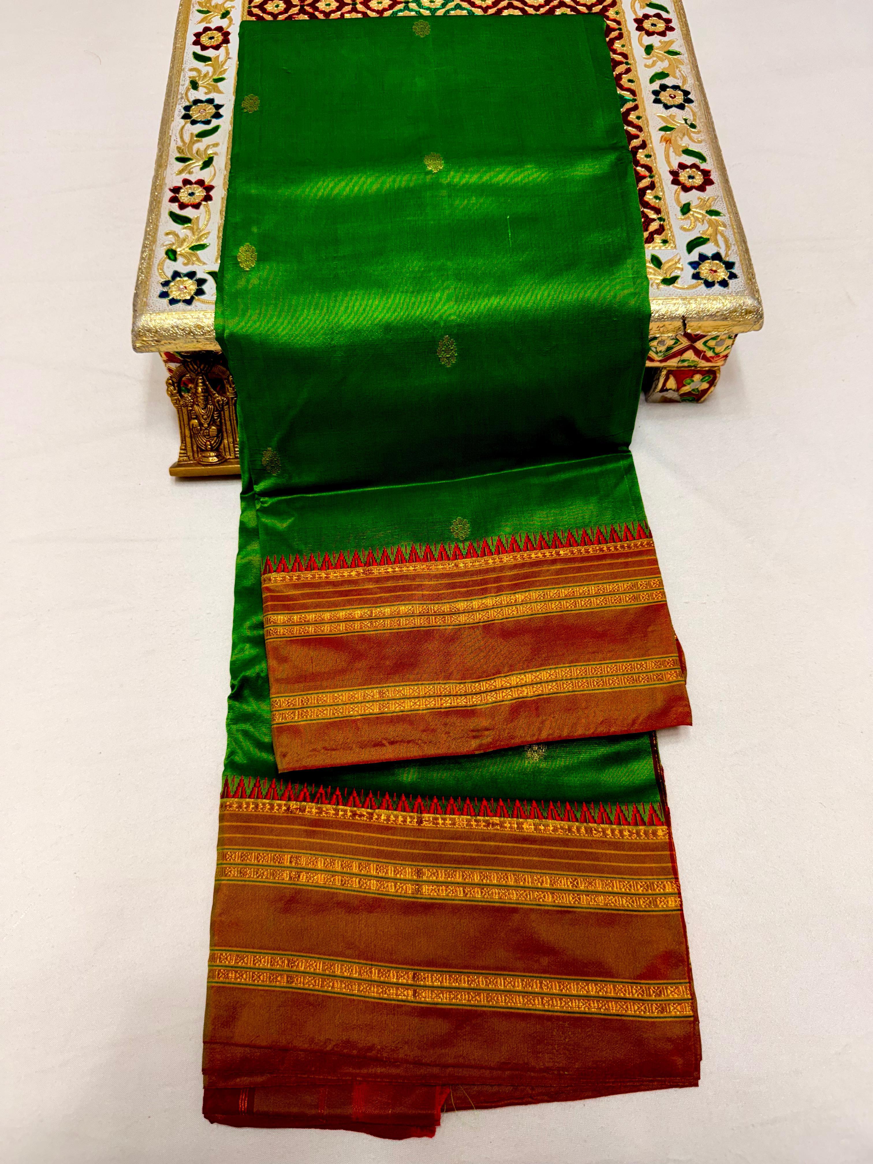 Women's Pure Narayanpeth Silk Paithani Sarees All Over Buttis 4*4 Rich Pallu with Running Blouse shoulder Buttis in New Colours.