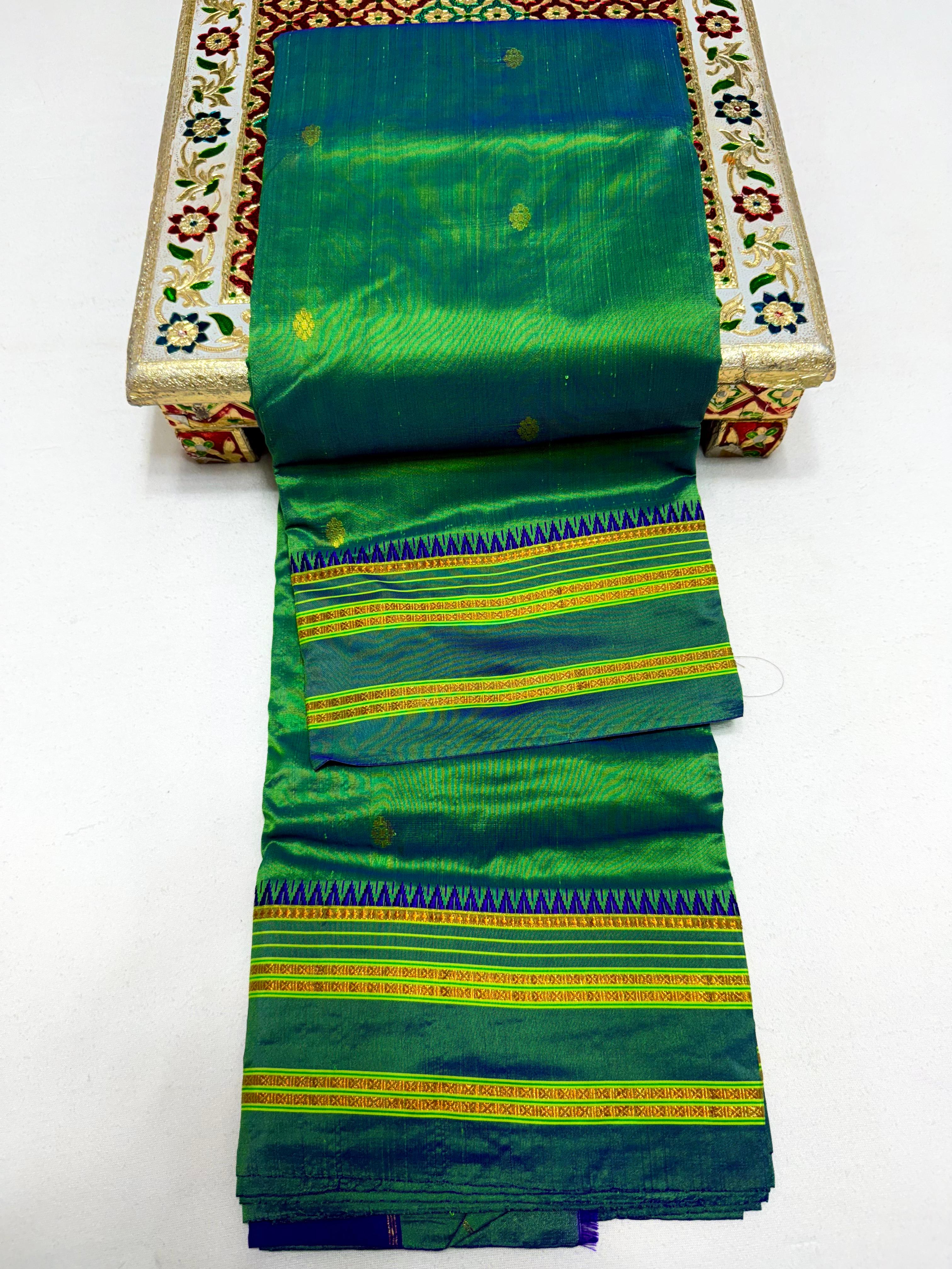 Women's Pure Narayanpeth Silk Paithani Sarees All Over Buttis 4*4 Rich Pallu with Running Blouse shoulder Buttis in New Colours.