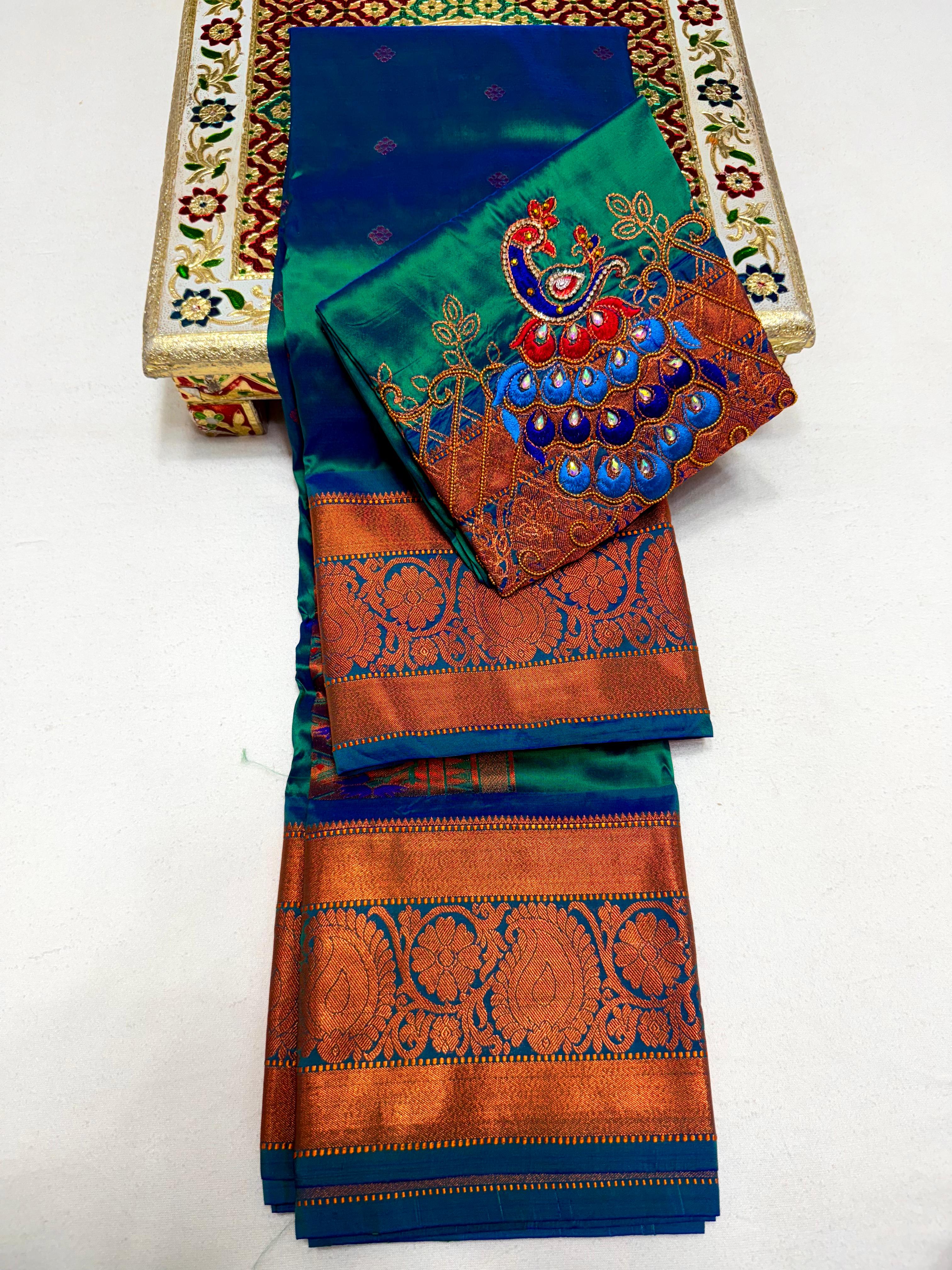 Exquisite Vajrakala Kanjivaram Paithani Saree in Tana Soft Silk with Rich Peacock Pallu & Handmade Embroidery Blouse