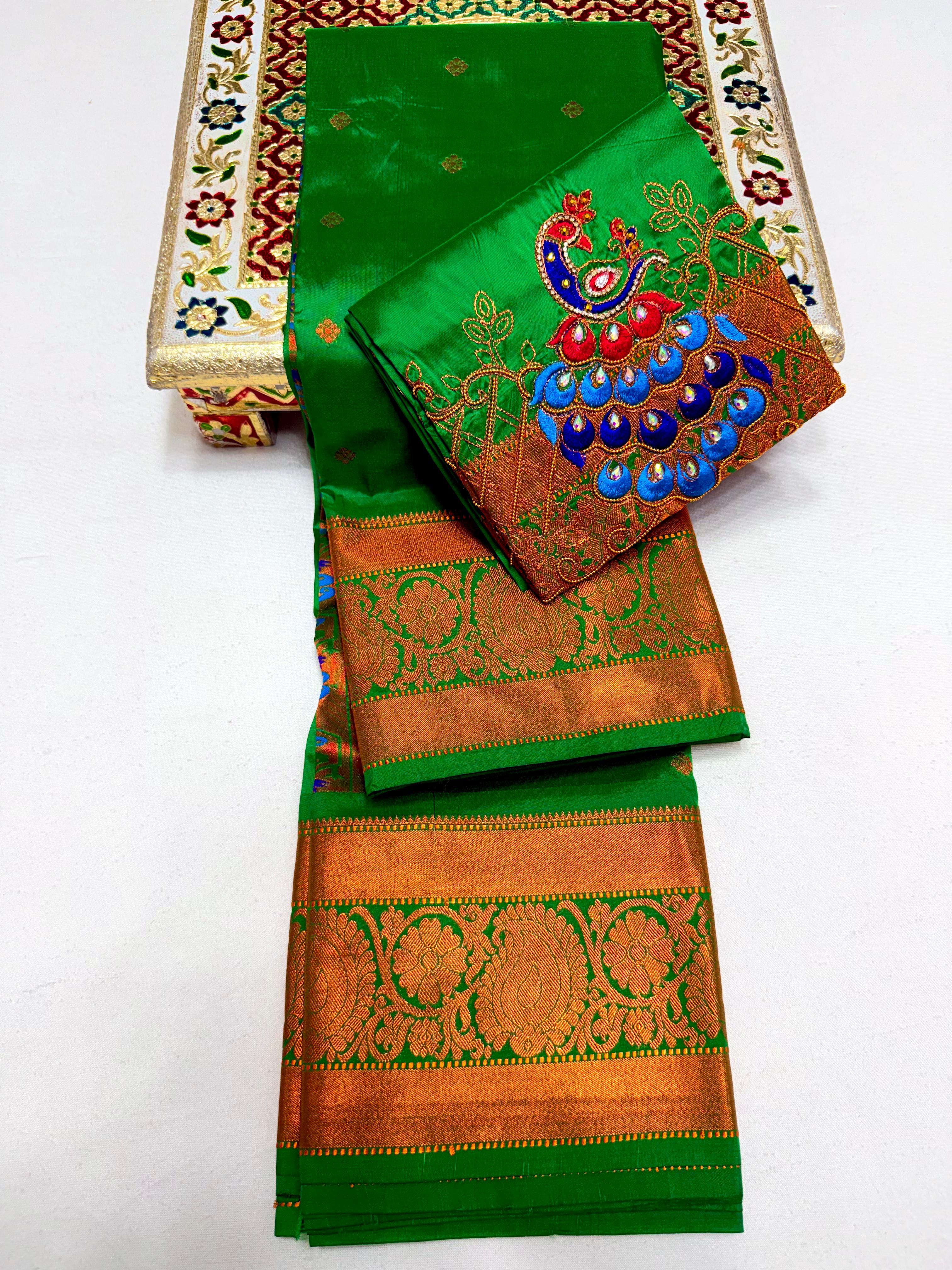 Exquisite Vajrakala Kanjivaram Paithani Saree in Tana Soft Silk with Rich Peacock Pallu & Handmade Embroidery Blouse