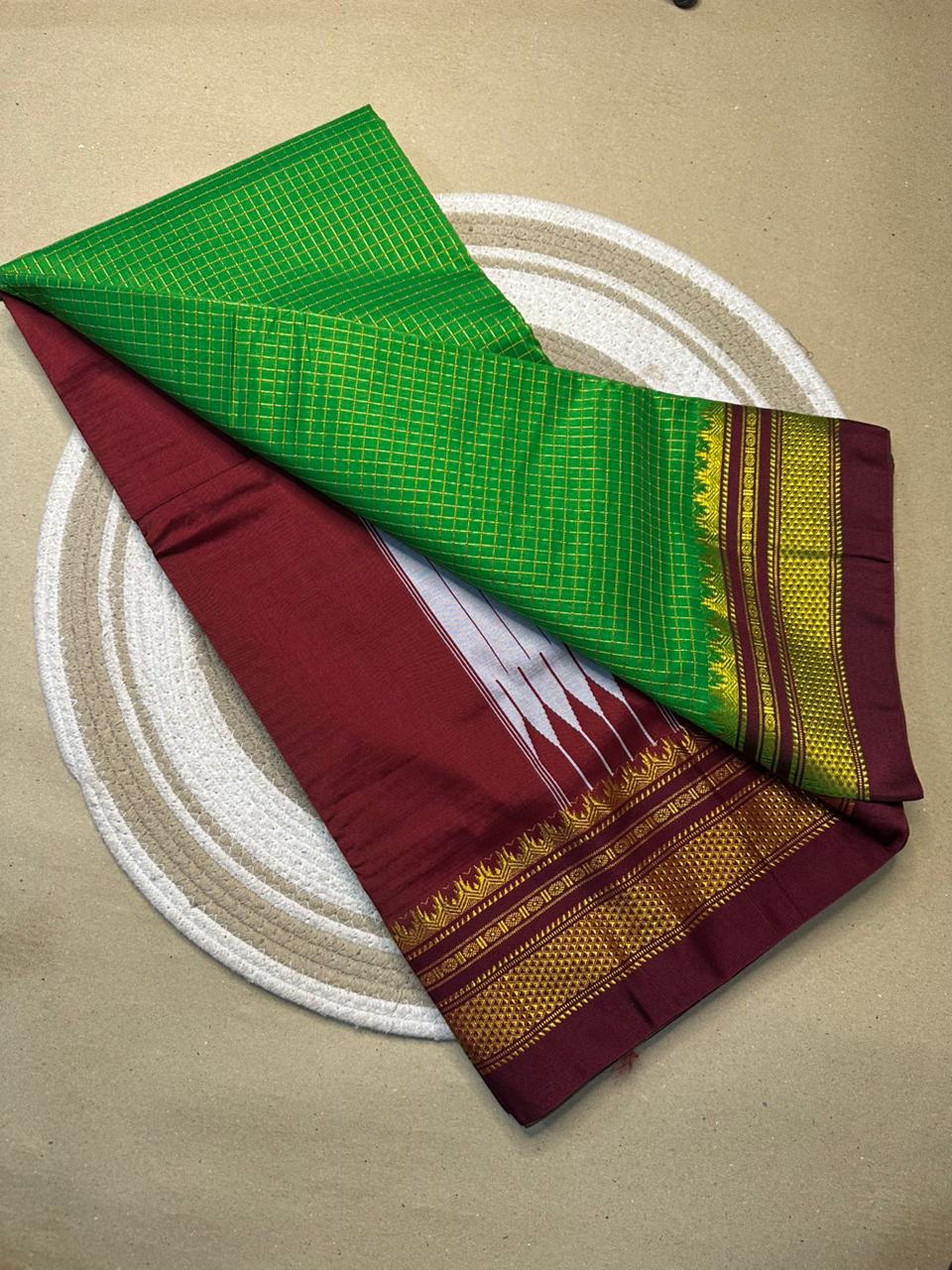 Traditional Ilkal Zari Checks Saree – Mercerised Cotton with Contrast Blouse