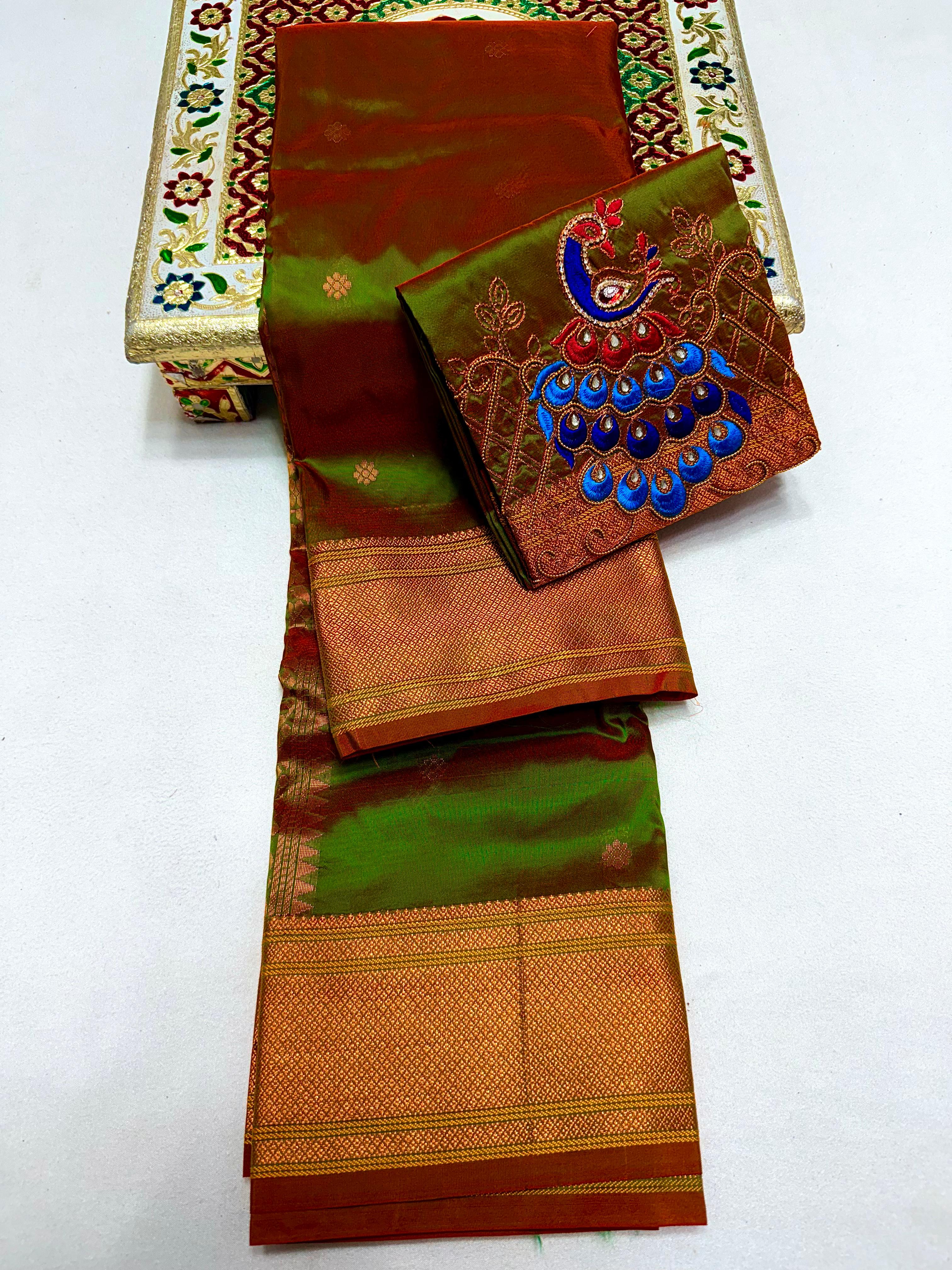 Tana Silk Premium Kalanjali Paithani Saree Kalanjali Buttis Handwork Embroidery Blouse Piece.