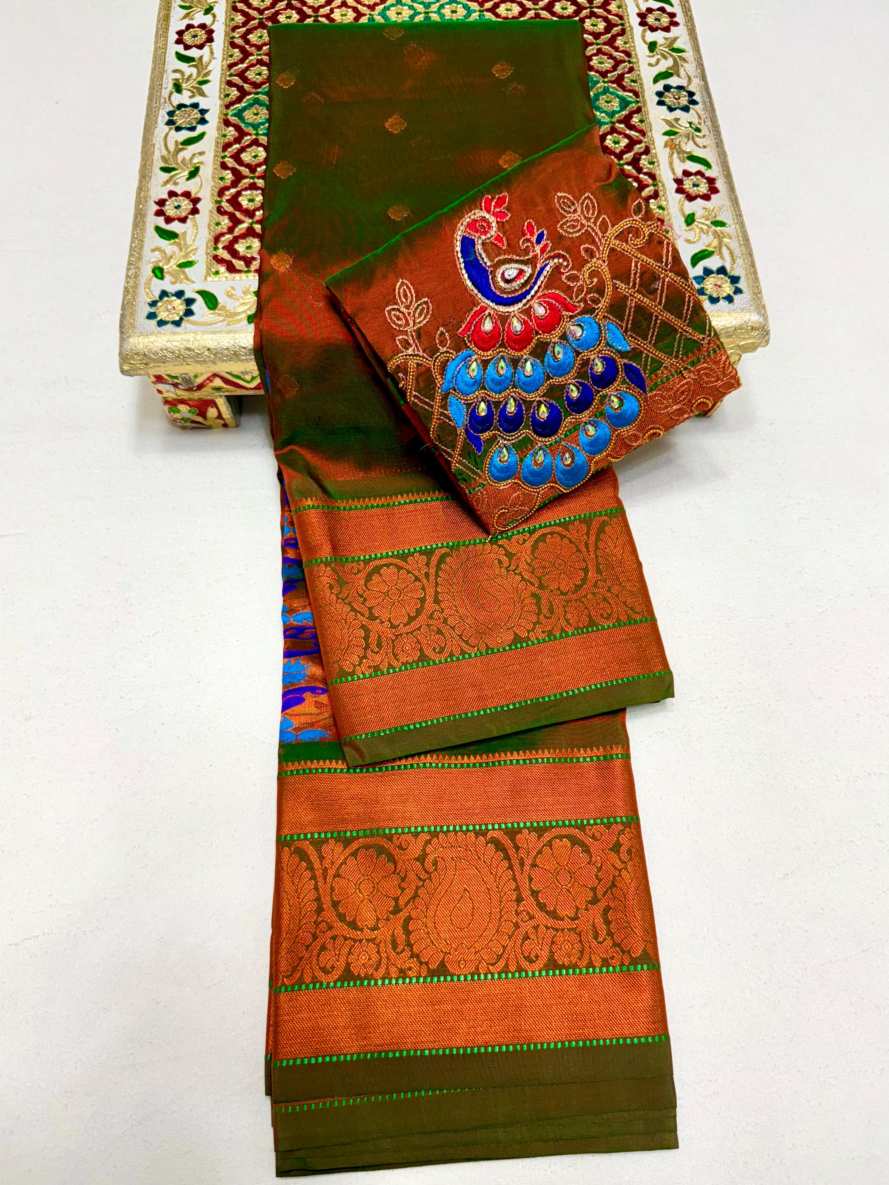 Exquisite Vajrakala Kanjivaram Paithani Saree in Tana Soft Silk with Rich Peacock Pallu & Handmade Embroidery Blouse