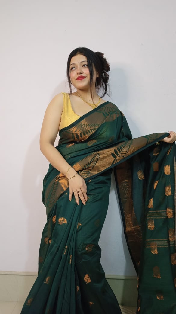 Enhance your ethnic wardrobe with this Soft &amp; Smooth Cotton Silk Handloom Saree, designed to offer the perfect blend of tradition and comfort. Crafted from premium cotton silk fabric, this saree feels incredibly soft on the skin while providing a rich and elegant look.
