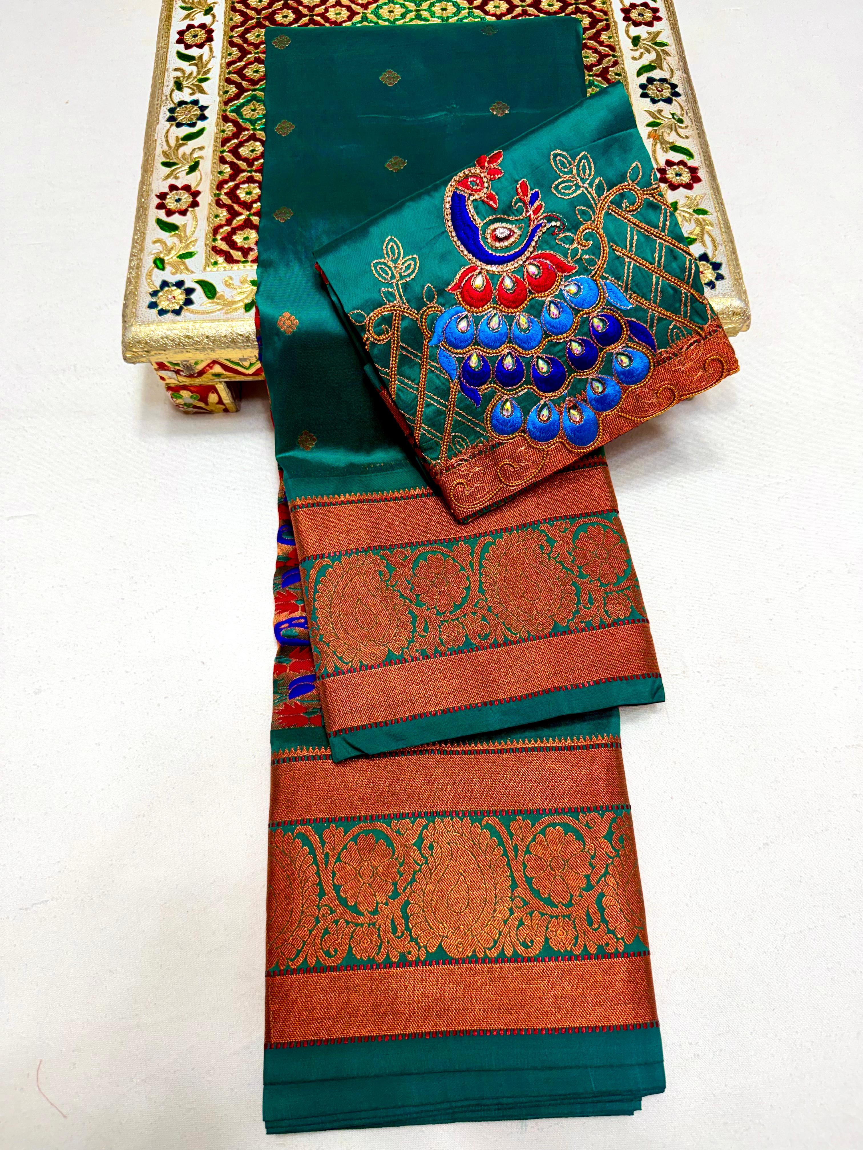 Exquisite Vajrakala Kanjivaram Paithani Saree in Tana Soft Silk with Rich Peacock Pallu & Handmade Embroidery Blouse