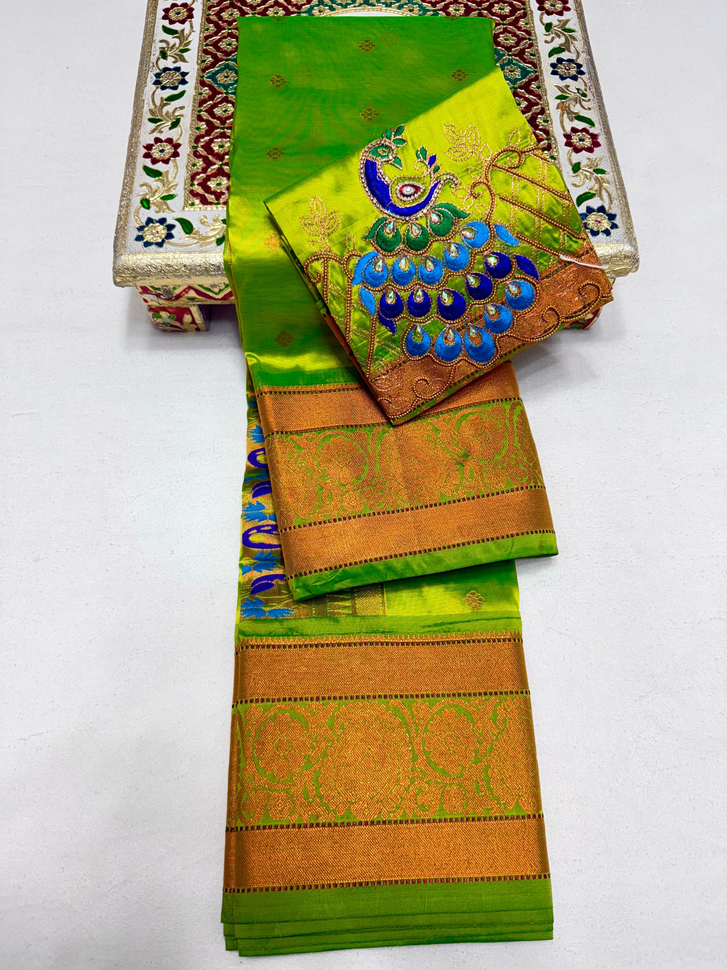 Exquisite Vajrakala Kanjivaram Paithani Saree in Tana Soft Silk with Rich Peacock Pallu & Handmade Embroidery Blouse