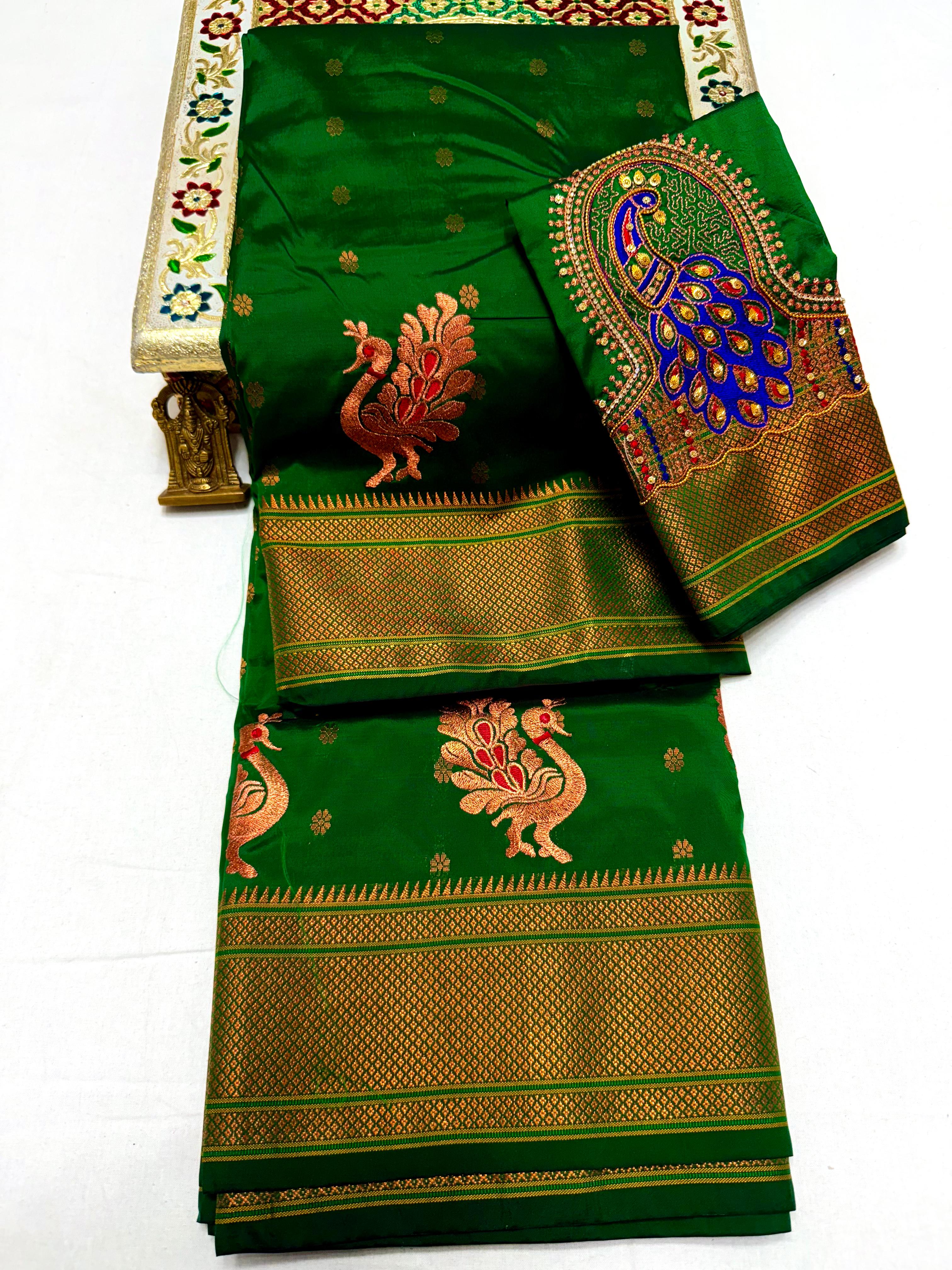 Festive Traditional Pure Handmade Kalanjali Paithani with Aariwork Blouse