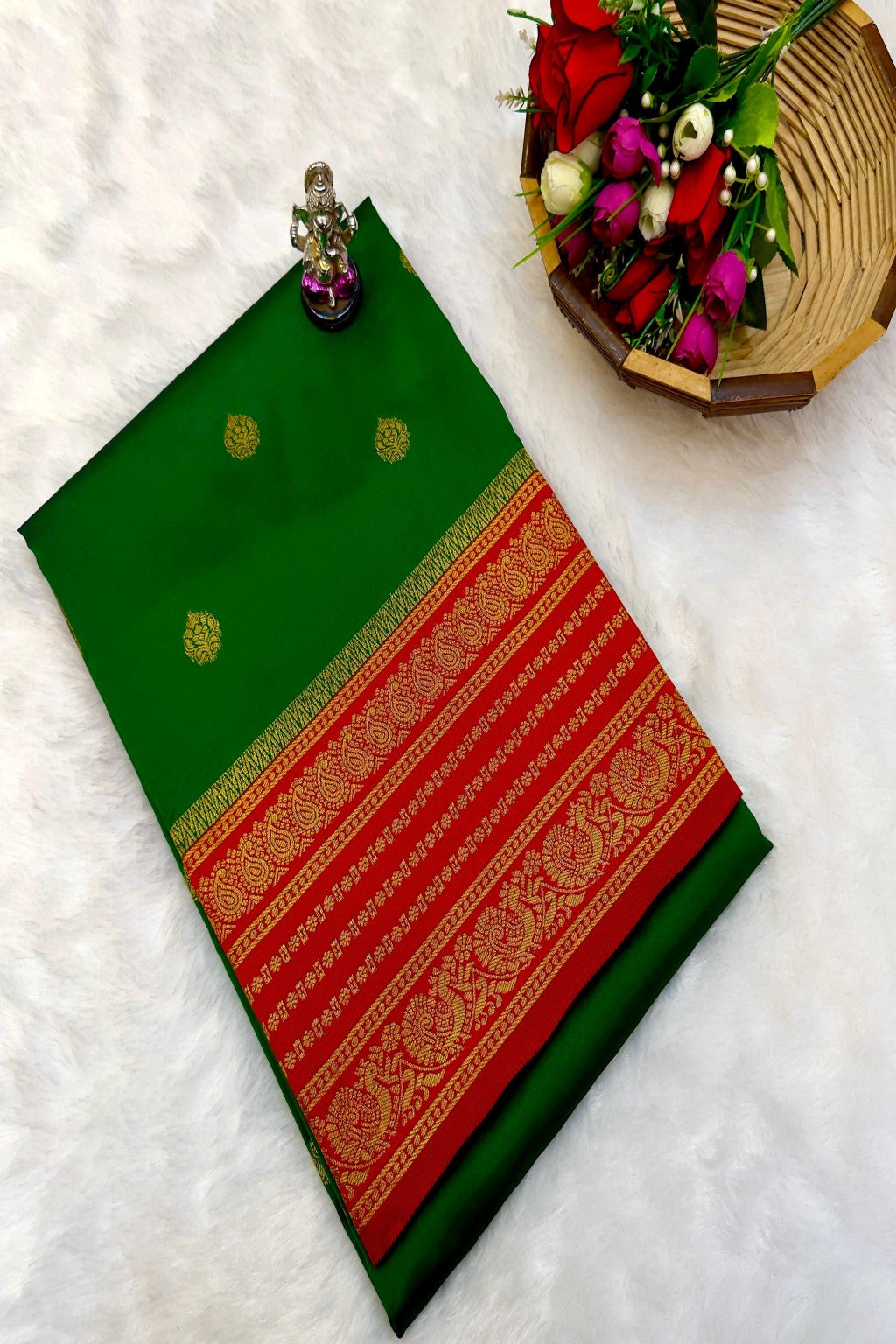Shop Rajashri Kanjivaram Paithani Saree online at best price. Premium Katan silk feel with zari butti and Meena work, ideal for weddings, festivals, and traditional occasions.
