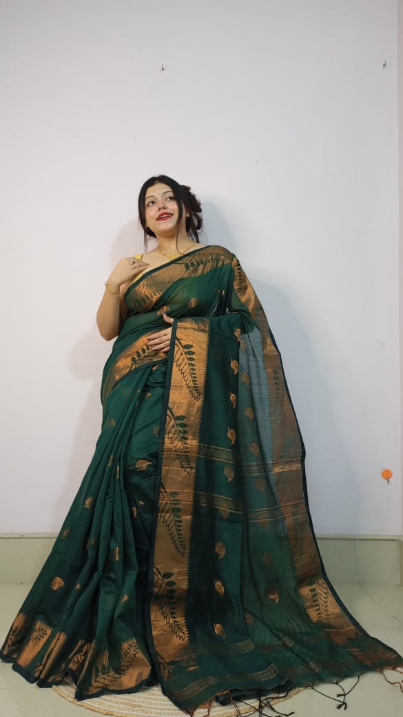 Enhance your ethnic wardrobe with this Soft &amp; Smooth Cotton Silk Handloom Saree, designed to offer the perfect blend of tradition and comfort. Crafted from premium cotton silk fabric, this saree feels incredibly soft on the skin while providing a rich and elegant look.