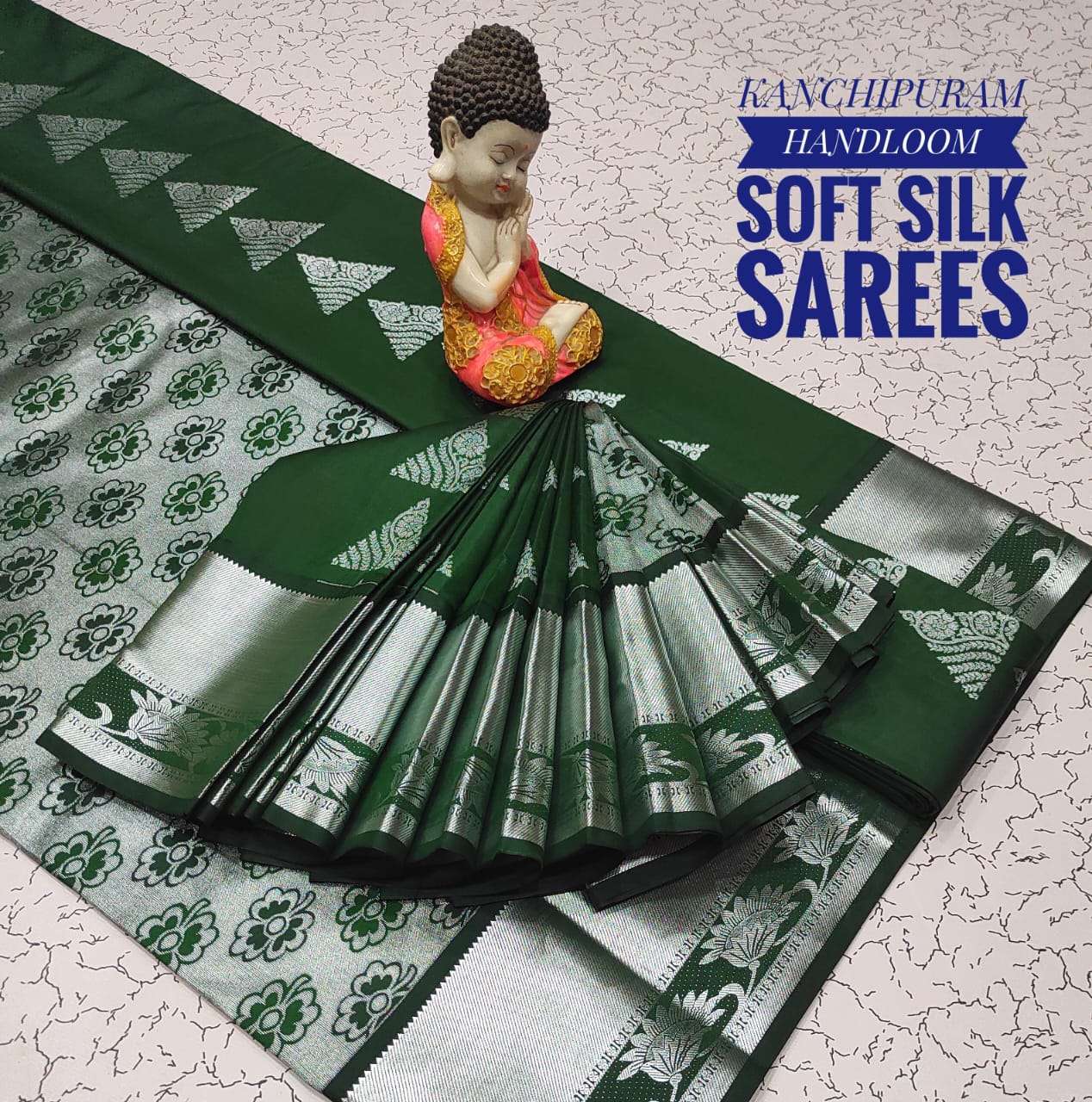 Premium Soft Silk Kanchipuram Saree with Copper Zari border &amp; rich pallu. Unique colors with contrast blouse. Perfect for weddings &amp; festive occasions.